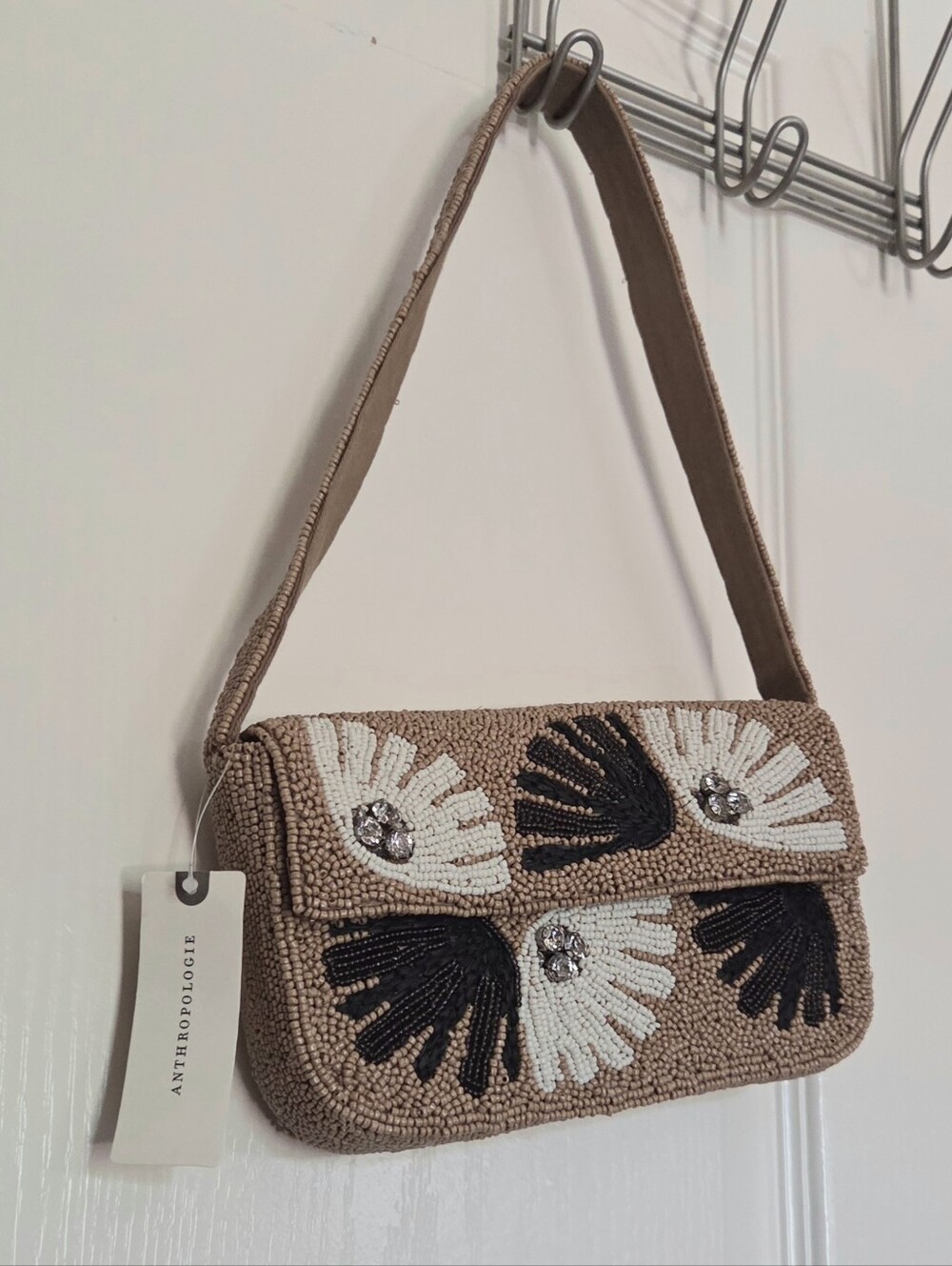 Anthropologie The Fiona Beaded Bag Floral Edition Celandine Tan - Picture 8 of 8